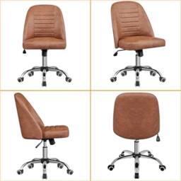 Havendro Faux Leather Mid Back Office Chair Adjustable Armless in Brown - thumbnail 3