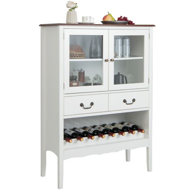 Costway Wooden Cupboard Buffet Wine Storage Cabinet Sideboard W/ 2 Tempered Glass Doors in White - image 1
