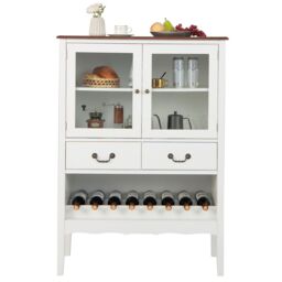 Costway Wooden Cupboard Buffet Wine Storage Cabinet Sideboard W/ 2 Tempered Glass Doors in White - thumbnail 5