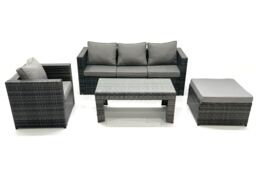 Fimous Rattan Garden Furniture Set Outdoor Lounger Sofa with Coffee Table Armchair Big Footstool Dark Grey Mixed - thumbnail 1