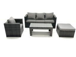 Fimous Rattan Garden Furniture Set Outdoor Lounger Sofa with Coffee Table Armchair Big Footstool Dark Grey Mixed - thumbnail 2