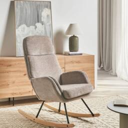 Wyld and Coco Taupe Fabric Rocking Chair - Rubberwood Frame with Metal Legs in Beige