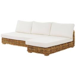 Wyld and Coco Left Hand L Shaped Conversation Set Brown Rattan White Cushions - thumbnail 6