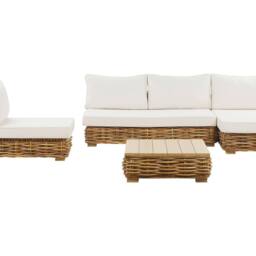 Wyld and Coco Left Hand L Shaped Conversation Set Brown Rattan White Cushions - thumbnail 2
