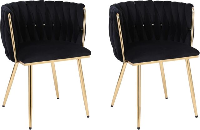 Hygrad Built to Survive Set of 2 Velvet Dining Chairs Luxury Gold Legs Padded Velvet Dining Office Chair in Black - image 1