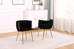 Hygrad Built to Survive Set of 2 Velvet Dining Chairs Luxury Gold Legs Padded Velvet Dining Office Chair in Black - thumbnail 4