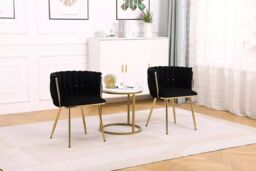 Hygrad Built to Survive Set of 2 Velvet Dining Chairs Luxury Gold Legs Padded Velvet Dining Office Chair in Black - thumbnail 2