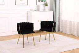Hygrad Built to Survive Set of 2 Velvet Dining Chairs Luxury Gold Legs Padded Velvet Dining Office Chair in Black - thumbnail 3