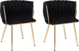 Hygrad Built to Survive Set of 2 Velvet Dining Chairs Luxury Gold Legs Padded Velvet Dining Office Chair in Black - thumbnail 1