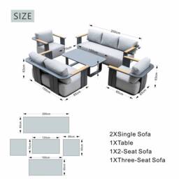 MIMO Garden 7-Seater Aluminum Sofa Set with Teak Armrests, Coffee Table in Grey - Size: 1 Pack - thumbnail 5