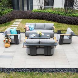 MIMO Garden 7-Seater Aluminum Sofa Set with Teak Armrests, Coffee Table in Grey - Size: 1 Pack - thumbnail 7