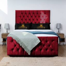 UK Bed Furniture Jublie Divan Bed with 2 Drawers Foot End & 26 Inch headboard in Maroon - Size: Double - thumbnail 2