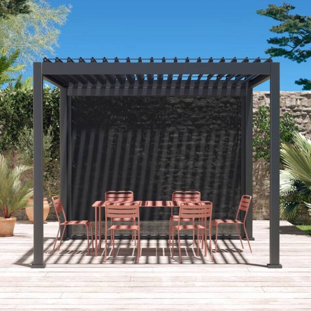 sweeek Louvered Pergola Aluminium 3 X 3m V2 + 3m Blind in Grey - image 1