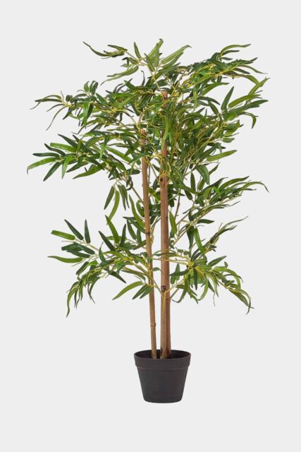 Homescapes Luxury 100cm Artificial Bamboo Tree Real Wood Stem Plant, Black Pot in Green - image 1