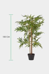 Homescapes Luxury 100cm Artificial Bamboo Tree Real Wood Stem Plant, Black Pot in Green - thumbnail 4