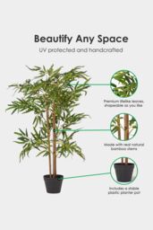 Homescapes Luxury 100cm Artificial Bamboo Tree Real Wood Stem Plant, Black Pot in Green - thumbnail 2