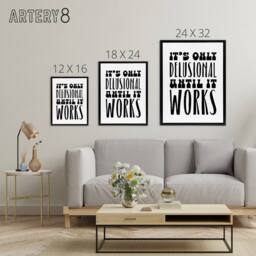 "Artery8 It's Only Delusional Until It Works Simple Modern Framed Canvas Art in White - Size: W12"" x H16""" - thumbnail 4