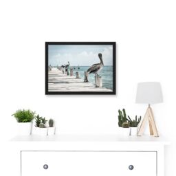 Artery8 Animal Photo Bird Pelicans Ocean Pier Artwork Framed Wall Art Print A4 in Black - thumbnail 2