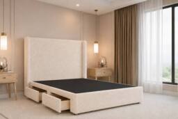 "Nexus Mattresses Ltd Portofino Teddy Divan 2 Drawers Foot-End 54""Winged Headboard in Cream - Size: Double" - thumbnail 1