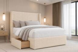 "Nexus Mattresses Ltd Portofino Teddy Divan 2 Drawers Foot-End 54""Winged Headboard in Cream - Size: Double" - thumbnail 3