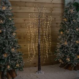 Samuel Alexander 1.8m (6ft) Brown Flocked Willow Christmas Tree with 600 Warm White LEDs in Beige - thumbnail 7