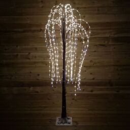 Samuel Alexander 1.8m (6ft) Brown Flocked Willow Christmas Tree with 600 Warm White LEDs in Beige