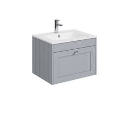 Balterley 600mm Wall Hung 1 Drawer Unit with Basin 1 Tap Hole - Satin Grey - thumbnail 1