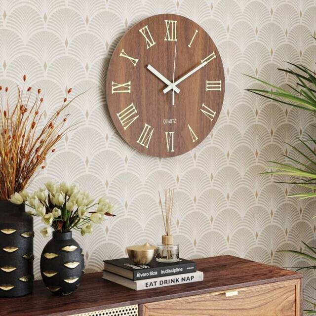"Kelvenix 12"" Round Wooden Wall Clock in Brown - Size: 0.6m2" - image 1