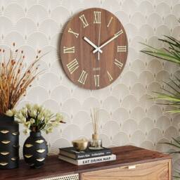 "Kelvenix 12"" Round Wooden Wall Clock in Brown - Size: 0.6m2" - thumbnail 1