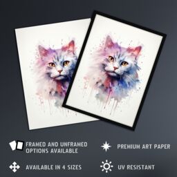 "Artery8 Wall Art Print Persian Cat Lovers Gift Watercolour Pet Portrait Painting Artwork Art Framed - Size: W12"" x H16""" - thumbnail 2
