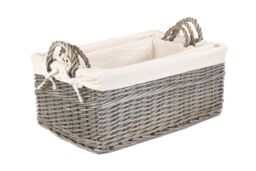 Red Hamper Wicker Shallow Lined Antique Wash Storage Basket Set of 3 in White - thumbnail 2