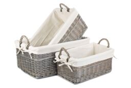 Red Hamper Wicker Shallow Lined Antique Wash Storage Basket Set of 3 in White - thumbnail 1