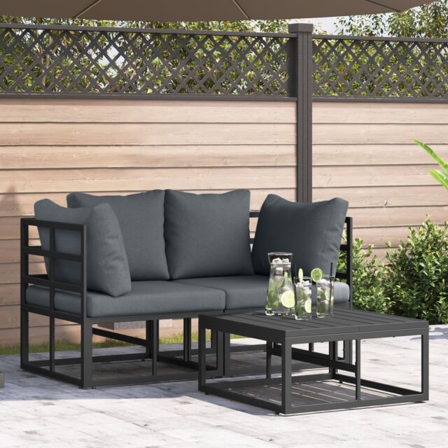 Berkfield Home Garden Sofa Set 3 pcs Black 70 x 70 x 32 cm Aluminium - image 1