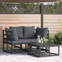 Berkfield Home Garden Sofa Set 3 pcs Black 70 x 70 x 32 cm Aluminium - thumbnail 1