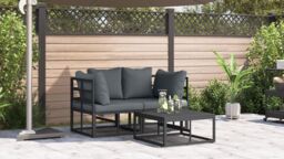 Berkfield Home Garden Sofa Set 3 pcs Black 70 x 70 x 32 cm Aluminium - thumbnail 5