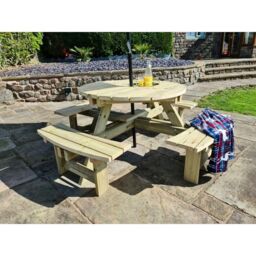 Churnet Valley Garden Furniture Ltd Westwood Round Picnic Table - Minimal Assembly Required in Brown