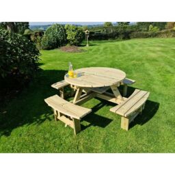 Churnet Valley Garden Furniture Ltd Westwood Round Picnic Table - Minimal Assembly Required in Brown - thumbnail 2