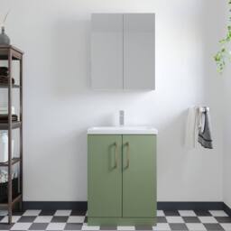 Balterley Bathroom Vanity Basin Unit, Brushed Bronze Handles, 600mm, Satin Green - thumbnail 2