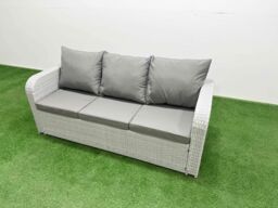 Fimous PE Rattan High Back Lounge Sofa Set Patio Firepit Dining Table & Chairs Set with 3 Seater Sofa Reclining Chair 3 Stools Side Table Light Grey - thumbnail 5