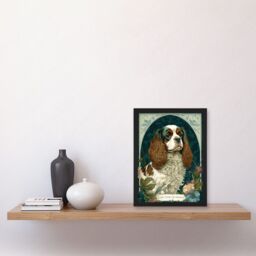 Artery8 King Charles Spaniel Dog with Flower Blooms Modern Art Nouveau Illustration Artwork Framed Wall Art Print A4 in Black - thumbnail 2