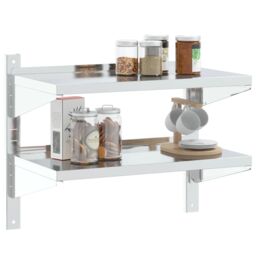 Berkfield Home 2-Tier Wall Shelf 75x40x60 cm Silver Stainless Steel - Size: 75 x 40 x 60 cm - thumbnail 4