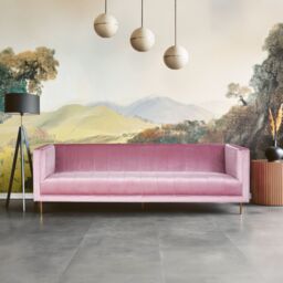 Orsina 3 Seat Pink Sofa, Plush Pink Velvet Upholstered Settee Sofa, Classic Style Sofa Couch For Outdoor Patio - thumbnail 1