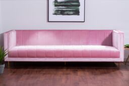 Orsina 3 Seat Pink Sofa, Plush Pink Velvet Upholstered Settee Sofa, Classic Style Sofa Couch For Outdoor Patio - thumbnail 2