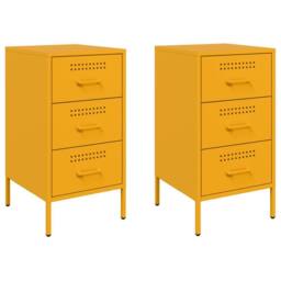 Berkfield Home Sturdy Bedside Cabinets 2 pcs Mustard Yellow 36x39x68 cm Steel - Size: 36 x 39 x 68 cm - thumbnail 3