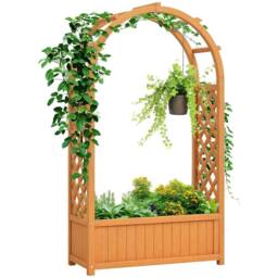 Nordara Wooden Raised Garden Bed Trellis Planter with Fabric Liner Plant Box in Brown - Size: 1.25kg