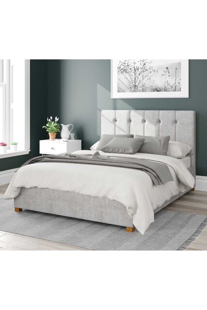 Aspire Hepburn Upholstered Ottoman Storage Bed, Pure Pastel Cotton Fabric in Grey - Size: King - image 1