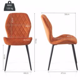 SONARA Modern Velvet Dining Chairs Set of 4 with Ergonomic Curved Backrest in Orange - thumbnail 3