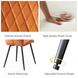 SONARA Modern Velvet Dining Chairs Set of 4 with Ergonomic Curved Backrest in Orange - thumbnail 4