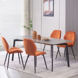 SONARA Modern Velvet Dining Chairs Set of 4 with Ergonomic Curved Backrest in Orange - thumbnail 1