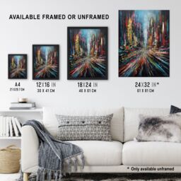 Artery8 Abstract City New York Rush Hour Traffic Oil Painting Artwork Framed Wall Art Print A4 in Black - thumbnail 3